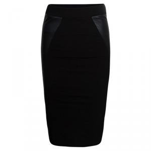 Pre Owned McQ by Alexander McQueen Black Leather Panel Pencil Skirt XS 
