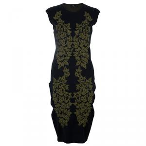 Pre Owned McQ by Alexander McQueen Black Leaf Print Knit Dress L