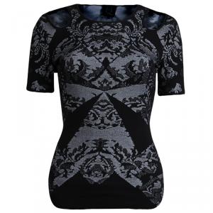 McQ by Alexander McQueen Black Jacquard Knit Cutout Shoulder Top S