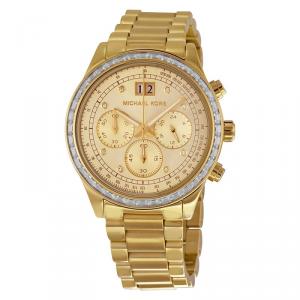 Pre Owned Michael Kors Champagne Gold-Plated Stainless Steel Brinkley MK6187 Women's Wristwatch 40MM