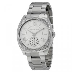 Pre Owned Michael Kors Silver Stainless Steel Crystal Bryn MK6133 Women's Wristwatch 40MM