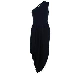 Michael Kors Black One Shoulder Crepe Maxi Dress S