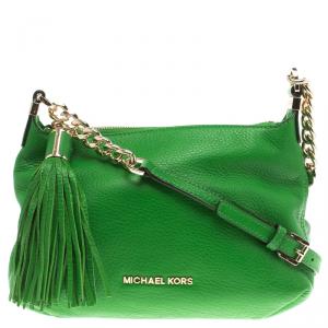 Pre Owned Michael Kors Green Leather Bedford Tassel Crossbody Bag