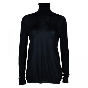 Pre Owned Missoni Black Glitter Detail Turtleneck Top M