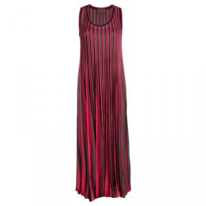 Pre Owned Missoni Multicolor Striped Knit Pleated Sleeveless Maxi Dress M