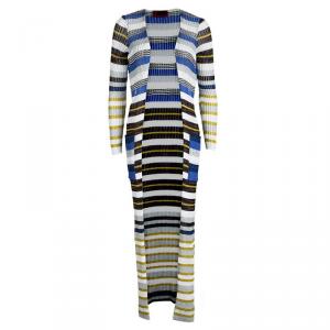 Pre Owned Missoni Multicolor Striped Lurex Knit Detail Open Front Long Cardigan S
