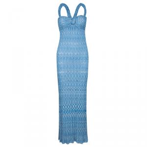 Pre Owned Missoni Blue Perforated Knit Sleeveless Maxi Dress S