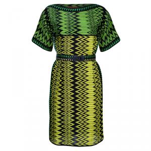 Pre Owned Missoni Green Zig-Zag Belted Dress S