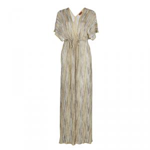 Pre Owned Missoni Gold Lurex Knit Waist Tie Detail Long Kaftan S