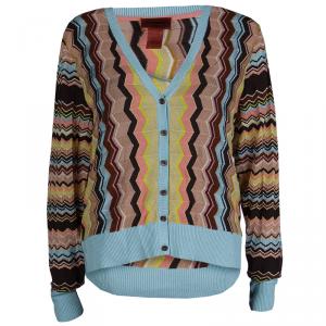 Pre Owned Missoni Multicolor Zig Zag Knit Cardigan XL
