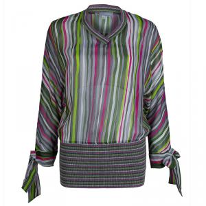 Pre Owned   Missoni Multicolor Striped Silk Fitted Waist Dolman Sleeve Blouse M