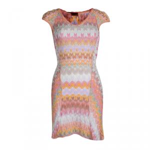 Pre Owned Missoni Multicolor Perforated Knit Patterned Sleeveless Dress S