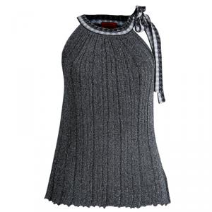 Pre Owned Missoni Silver Lurex Plisse Knit Sleeveless Top S