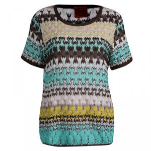 Pre Owned Missoni Multicolor Perforated Knit Short Sleeve Top L