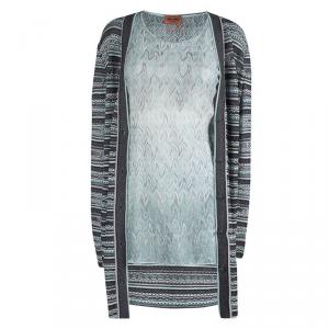 Pre Owned Missioni Multicolor Perforated Lurex Knit Top and Cardigan Set M/L