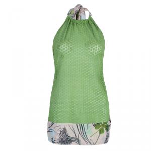 Pre Owned Missoni Green Knit Floral Halter Top L