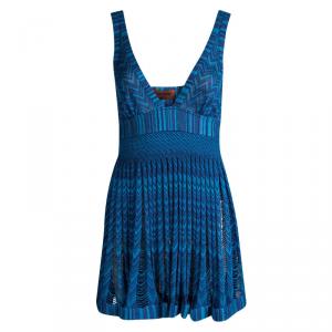 Pre Owned Missoni Mare Blue Chevron Knit Cutout Detail Babydoll Beach Dress S