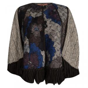 Pre Owned Missoni Multicolor Wool Muffler Detail Chunky Knit Reversible Poncho M