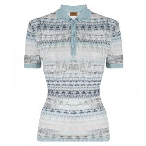 Pre Owned Missoni Multicolor Perforated Knit Contrast Collar Top S