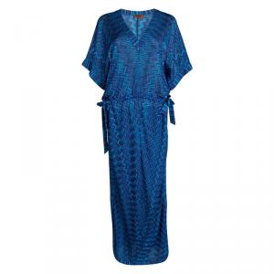 Pre Owned Missoni Mare Blue Chevron Pattern Knit Tie Detail Maxi Dress M