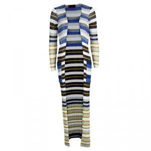 Pre Owned Missoni Multicolor Striped Lurex Ribbed Knit Open Front Long Cardigan S
