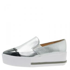 Pre Owned Miu Miu Two Tone Metallic Embossed Leather Platform Slip-on Sneakers Size 38