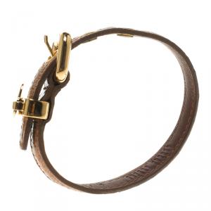 Miu Miu Brown Leather and Gold Tone Heart Charm Bracelet