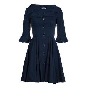 Miu Miu Navy Flared Buttondown Cotton Dress XS