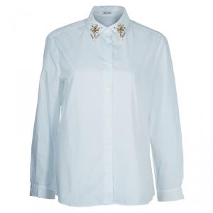 Miu Miu White Embellished Collar Long Sleeve Buttondown Cotton Shirt L