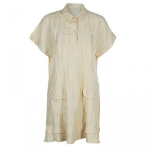 Miu Miu Beige Silk Pintuck Detail Shirt Dress M