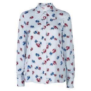 Miu Miu Pale Blue Poker Chips Print Long Sleeve Buttondown Shirt S
