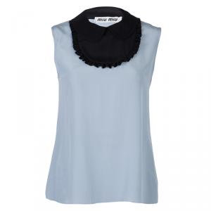 Miu Miu Grey Contrast Bib Detail Sleeveless Blouse  M