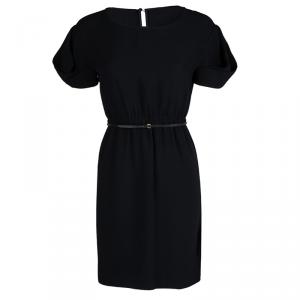 Miu Miu Black Short Sleeve Gathered Belted Dress S