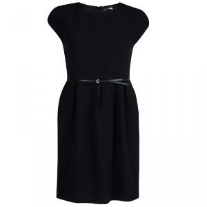 Miu Miu Black Cap Sleeve Belted Dress S