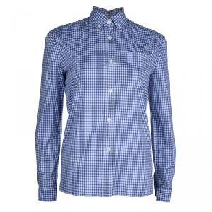 Miu Miu Blue Gingham Checked Long Sleeve Buttondown Cotton Shirt S