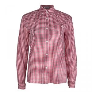 Miu Miu Red Gingham Checked Long Sleeve Buttondown Cotton Shirt S