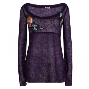 Miu Miu Purple Mohair Loose Knit Embroidered Sweater M