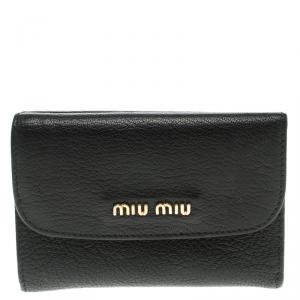 Miu Miu Black Leather Madras Compact Wallet