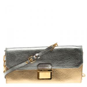 Miu Miu Gold/Silver Leather Madras WOC