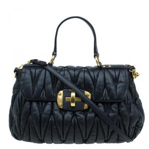 Pre Owned Miu Miu Black Matelasse Leather Bauletto Bag 