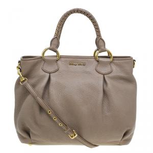 Miu Miu Beige Leather Small Taupe Tote Bag
