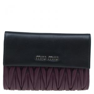 Pre Owned Miu Miu Purple and Black Matalasse Leather Compact Wallet