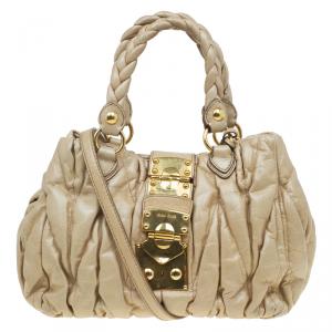 Pre Owned Miu Miu Beige Matelasse Lux Leather Bauletto Aperto Shoulder Bag