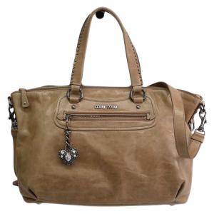 Pre Owned Miu Miu Beige Vitello Shine Leather Tote