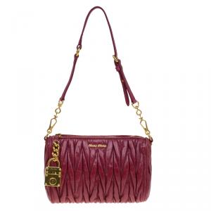 Miu Miu Rosewood Matelasse Vitello Lux Leather Shoulder Bag