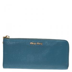 Miu Miu Light Blue Leather Zip Around Wallet