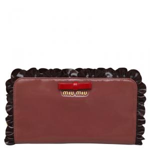 Miu Miu Maroon Patent Leather Ruffle Zip Around Wallet
