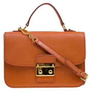 Miu Miu Orange Leather Madras Crossbody Bag