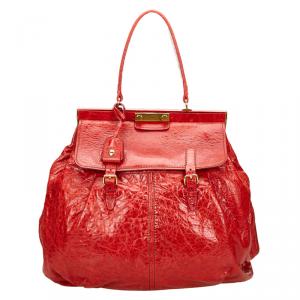 Miu Miu Red Vitello Lux Leather Frame Top Handle Bag