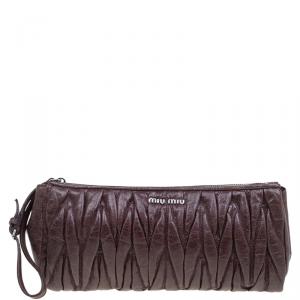 Miu Miu Brown Matelasse Lux Leather Wristlet Clutch 